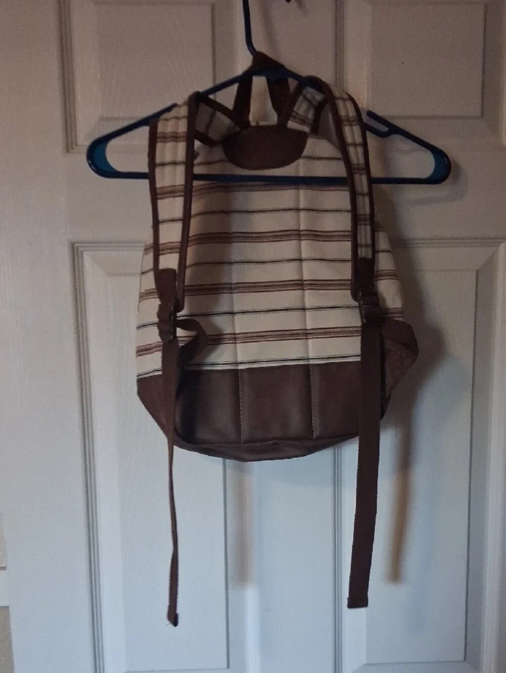 Striped Cream and Brown Everyday Canvas Backpack